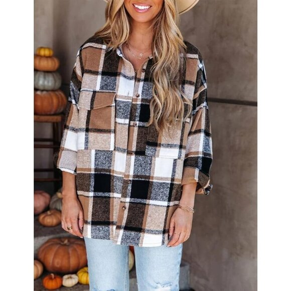 - Tops - Women’s Long Sleeve Plaid Shirt Jacket - Size L